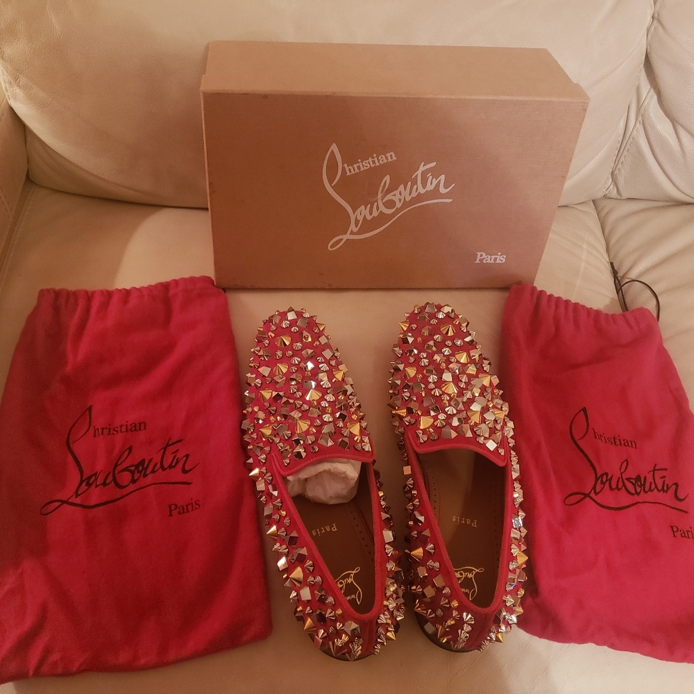Men's Christian Louboutin - Dandelion Red Studded Loafers (size 44/US 11)
